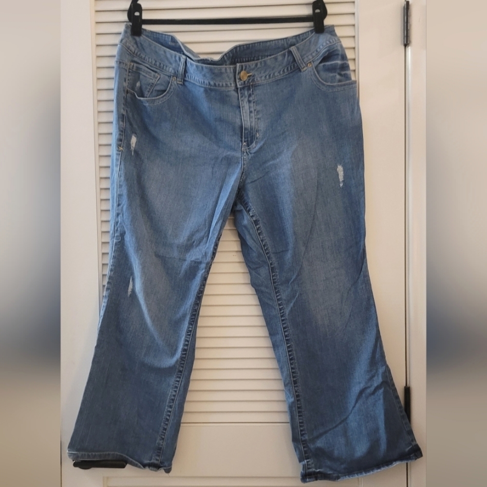Lane Bryant - (Plus-Size) Petite Blue Distressed Bootcut Jeans